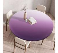 Treer Round Tablecloth Protector Simple Solid Color Wipeable Round Table Cloth, Elastic Edged Fitted Backed Table Cover Washable for Dinning Room Kitchen Picnic Party (Purple,170cm)