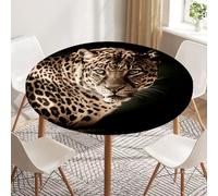 Treer Round Tablecloth Protector Wipeable Round Table Cloth, 3D Fierce Animal Elastic Edged Fitted Backed Table Cover Washable for Dinning Room Party Picnic Kitchen (Leopard 1,70cm)