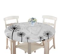 Treer Round Tablecloth Waterproof Wipeable, 3D Spring Flower Print Circular Tablecloths Fitted Elastic Edged Table Cover Decoration for Kitchen Picnic Outdoor Indoor (Dandelion,150cm)