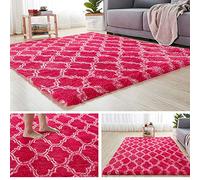 Treer Rugs for Living Room Area Large, Anti-Slip Shaggy Silky Square Carpets Super Soft Fluffy For Study Room And Bedside Bedroom Floor Nordic pattern (dark red,160 * 200cm)