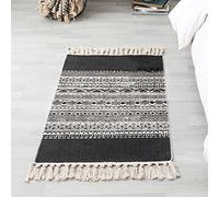 Treer Rugs, Hand Woven Retro Printed Rugs with Tassels, Washable Small Rug for Living Room,Bathroom,Bedroom,Kitchen Floor,Laundry Room Decor (Black,60x90cm)