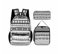 Treer School Backpack for Girls Boys Kids Teens 3 in 1 Gray White Style School Bag Set School Bags with Shoulder Lunch Bag and Pencil Case Students Schoolbags (Triangle,3-Piece Set)