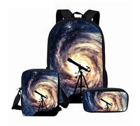 Treer School Backpack for Girls Boys Kids Teens 3 in 1 School Bag Set School Bags with Shoulder Lunch Bag and Pencil Case Students Schoolbags for Sports Travel, Starry Sky Print (Vortex)