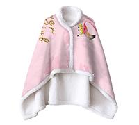 Treer Sherpa Fleece Blanket with Snap, Super Soft Warm Fluffy Blanket Throw Autumn Winter Versatile TV Poncho Shawl Blankets Cloak Cape for Bed Couch Travel Office (100x70cm,Flamingo Flower8)