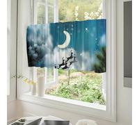 Treer Short Curtains for Bathroom, 1 Panel Christmas Rod Pocket Small Cafe Tier Curtains Light Filtering, Sheer Voile for Windows Kitchen (Moon and stars,120 * 45cm)