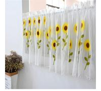 Treer Short Curtains for Bathroom 1 Panel, Flower Print, Rod Pocket Small Cafe Tier Curtains Light Filtering, Sheer Voile for Windows Kitchen (Sunflower,145 * 55cm)