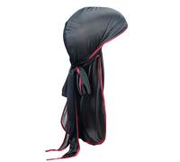 Treer Silk Durag Cap for Men Women, Colourful Long Tail Soft Durag Headwraps for 360 Waves,Multicolor Sport Cap Pirate Bandanas Hippie Turban (100cm,Black+Red)
