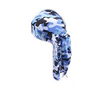 Treer Silk Durag for Men Women, Gradient Camouflage Pattern Long Tail Durag Headwraps Unisex Sport Cap Pirate Bandanas Turban for 360 Waves (sea blue,One size)