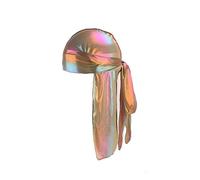 Treer Silk Durag for Men Women, Gradient Skull Crocodile Pattern Long Tail Durag Headwraps Unisex Sport Cap Pirate Bandanas Turban for 360 Waves (golden,One size)