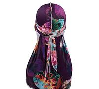Treer Silk Durag for Men Women, Long Tail Durag Headwraps Unisex Sport Cap Pirate Bandanas Turban for 360 Waves, Bohemian print (One size,Purple luxury)