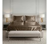 Treer Silk Satin Fitted Sheet Deep Pocket (Brown rhombuses,200x200cm)