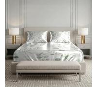 Treer Silk Satin Fitted Sheet Deep Pocket (Eucalyptus leaf,200x200cm)