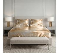 Treer Silk Satin Fitted Sheet Deep Pocket (Golden Cloud,200x200cm)