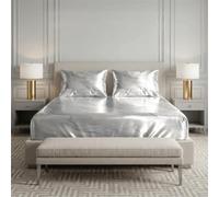 Treer Silk Satin Fitted Sheet Deep Pocket (Gray marble,200x200cm)
