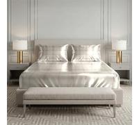 Treer Silk Satin Fitted Sheet Deep Pocket (Gray plaid,200x200cm)