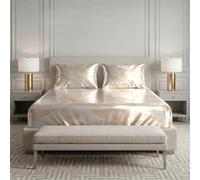 Treer Silk Satin Fitted Sheet Deep Pocket (Marble,200x200cm)