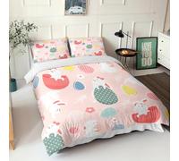 Treer Single Double King Size Duvet Cover, 3D Easter Duvet Protector with Zipper, Soft & Cozy Microfiber Quilt Cover, Reversible, Lightweight, for Children Aldult (Bunny playing,100x135cm)