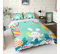 Treer Single Double King Size Duvet Cover, 3D Easter Duvet Protector with Zipper, Soft & Cozy Microfiber Quilt Cover, Reversible, Lightweight, for Children Aldult (Cute bunny,100x135cm)