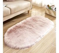 Treer Soft Rugs Living Room Anti Slip Area Rugs for Bedroom Modern Oval-shaped Shaggy Thick Pile Rug Fluffy Floor Carpets Washable Mat Bedside Rugs for Kids Room (light pink,60x90cm)