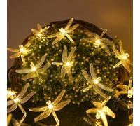 Treer Solar String Lights Outdoor Garden, Dragonfly Shape Solar Powered Fairy Lights with 8 Modes IP65 Waterproof Outside Decorative for Patio Yard Camping Party Wedding (Warm White,6.5M 30LED)
