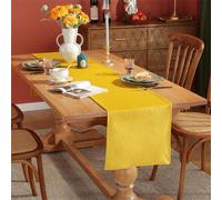 Treer Solid Color Velvet Table Runner Reversible Modern Rectangle Table Runner Farmhouse Table Decorations for Festival Party Dinner, Christmas Table Centrepiece (33x120cm,Yellow)