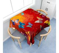 Treer Square Table Cloth, Oil Painting Butterfly Wipe Clean Tablecloth, Splash Proof Tablecloths, Washable Table Cloths for Kitchen Decoration Outdoor Picnic Birthday Wedding (Red,180x180cm)