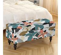 Treer Stretch Ottoman Cover Rectangle, Soft Elastic Ottoman Slipcover Folding Ottoman Storage Bench Covers Washable Footstool Protector Covers for Living Room (Retro Lily,S)