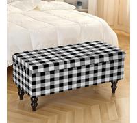 Treer Stretch Ottoman Cover Rectangle, Soft Elastic Ottoman Slipcover Folding Ottoman Storage Bench Covers Washable Footstool Protector Covers for Living Room (Checkerboard,S)