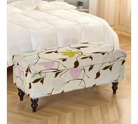 Treer Stretch Ottoman Cover Rectangle, Soft Elastic Ottoman Slipcover Folding Ottoman Storage Bench Covers Washable Footstool Protector Covers for Living Room (Brown Leaves,S)