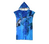 Treer Swim Towels Changing Robe Hooded, 3D Printing Poncho Towel Microfibre Quick Dry Light Weight Towel for Women Men Beach Swimming Surfing Wetsuit Camping (75x110cm,Shark)