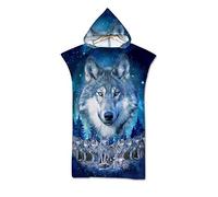 Treer Swim Towels Changing Robe Hooded, 3D Printing Poncho Towel Microfibre Quick Dry Light Weight Towel for Women Men Beach Swimming Surfing Wetsuit Camping (75x110cm,Wolf)