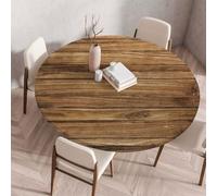 Treer Tree Wipeable Table Cloth Round Tablecloth Protector, Woodgrain Effect Texture Elastic Edged Fitted Backed Splash-Proof Table Cover Washable for Dining Room Kitchen Picnic Party (Brown,140cm)