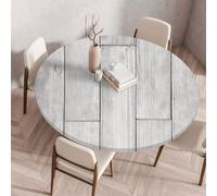 Treer Tree Wipeable Table Cloth Round Tablecloth Protector, Woodgrain Effect Texture Elastic Edged Fitted Backed Splash-Proof Table Cover Washable for Dining Room Kitchen Picnic Party (Gray,90cm)