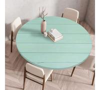 Treer Tree Wipeable Table Cloth Round Tablecloth Protector, Woodgrain Effect Texture Elastic Edged Fitted Backed Splash-Proof Table Cover Washable for Dining Room Kitchen Picnic Party (Aqua,100cm)