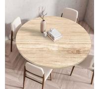 Treer Tree Wipeable Table Cloth Round Tablecloth Protector, Woodgrain Effect Texture Elastic Edged Fitted Backed Splash-Proof Table Cover Washable for Dining Room Kitchen Picnic Party (Beige,120cm)