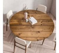 Treer Tree Wipeable Table Cloth Round Tablecloth Protector, Woodgrain Effect Texture Elastic Edged Fitted Backed Splash-Proof Table Cover Washable for Dining Room Kitchen Picnic Party (Coffee,110cm)