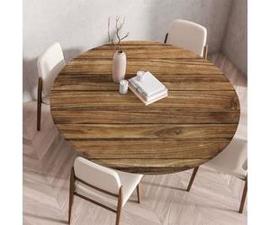 Treer Tree Wipeable Table Cloth Round Tablecloth Protector, Woodgrain Effect Texture Elastic Edged Fitted Backed Splash-Proof Table Cover Washable for Dining Room Kitchen Picnic Party (Brown,120cm)