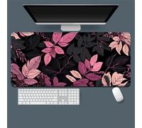 Treer Tropical Plants Print Mouse Mat, Large Mouse Mat with Sewn Edges, Mouse Pad with Non-Slip Base, Gaming Mouse Pad, Mousepad Suitable for Office and Home (Pink Leaves,800x300mm)