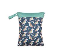 Treer Unicorn Pattern Wet Bag Baby Wet Dry Cloth Diaper Bag, Waterproof Reusable Large Double Zipper Portable Toiletry Bag Nappy Storage Bag for Travel, Beach, Pool, Daycare (Dark Green)