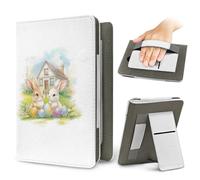 Treer Universal 6.8-7 Inch eReader Protective Case, 3D Easter Compatible with Kindle Paperwhite/iReader Ocean/Kobo Clara, Auto Wake/Sleep, with Stand, Card Slot & Elastic Hand Strap (Rabbit Home)