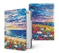 Treer Universal 6.8-7 Inch eReader Protective Case for Kindle Paperwhite 11th/12th Generations,PU Leather Cover with Stand, Card Slot & Elastic Hand Strap (Sailing Boat)