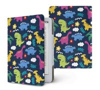 Treer Universal 6.8-7 Inch eReader Protective Case for Kindle Paperwhite 4/5/11, Dinosaurs print PU Leather Cover with Stand, Card Slot & Elastic Hand Strap (Dark blue)