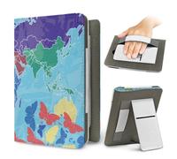 Treer Universal 6.8-7 Inch eReader Protective Case for Kindle Paperwhite 4/5/11, Earth print PU Leather Cover with Stand, Card Slot & Elastic Hand Strap (Blue)