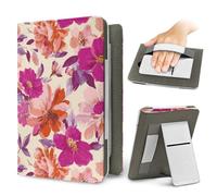Treer Universal 6.8-7 Inch eReader Protective Case for Kindle Paperwhite 4/5/11, Floral print PU Leather Cover with Stand, Card Slot & Elastic Hand Strap (Red flowers)