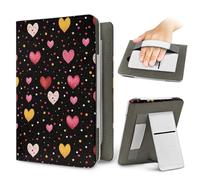 Treer Universal 6.8-7 Inch eReader Protective Case for Kindle Paperwhite for iReader Ocean, Flowers Heart PU Leather Cover with Stand, Card Slot & Elastic Hand Strap (black)