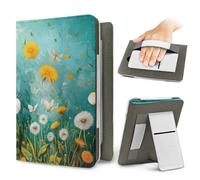 Treer Universal 6.8-7 Inch eReader Protective Case for Kindle Paperwhite for iReader Ocean for BOOX T68 for Kobo Clara, PU Leather Cover with Stand, Card Slot & Elastic Hand Strap (daisy,ONESIZE)