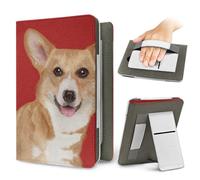 Treer Universal 6.8-7 Inch eReader Protective Case for Kindle Paperwhite for iReader Ocean for BOOX T68 for Kobo Clara, PU Cover with Stand Card Slot Elastic Hand Strap, 3D Dog (Red Corgi)
