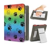 Treer Universal 6.8-7 Inch eReader Protective Case for Kindle Paperwhite for iReader Ocean for BOOX T68 for Kobo Clara, Dog paw print PU Leather Cover with Stand (Multicolored)