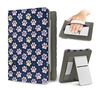 Treer Universal 6.8-7 Inch eReader Protective Case for Kindle Paperwhite for iReader Ocean for BOOX T68 for Kobo Clara, Dog paw print PU Leather Cover with Stand (Dark blue)