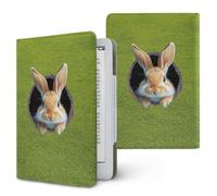 Treer Universal 6.8-7 Inch eReader Protective Case for Kindle Paperwhite for iReader Ocean for BOOX T68 for Kobo Clara, PU Leather Cover with Stand, Card Slot & Elastic Hand Strap (Rabbit)